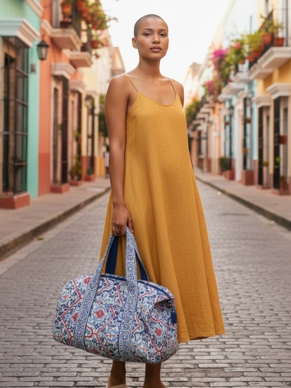 World Market Quilted Block Print Weekender Duffel Bag